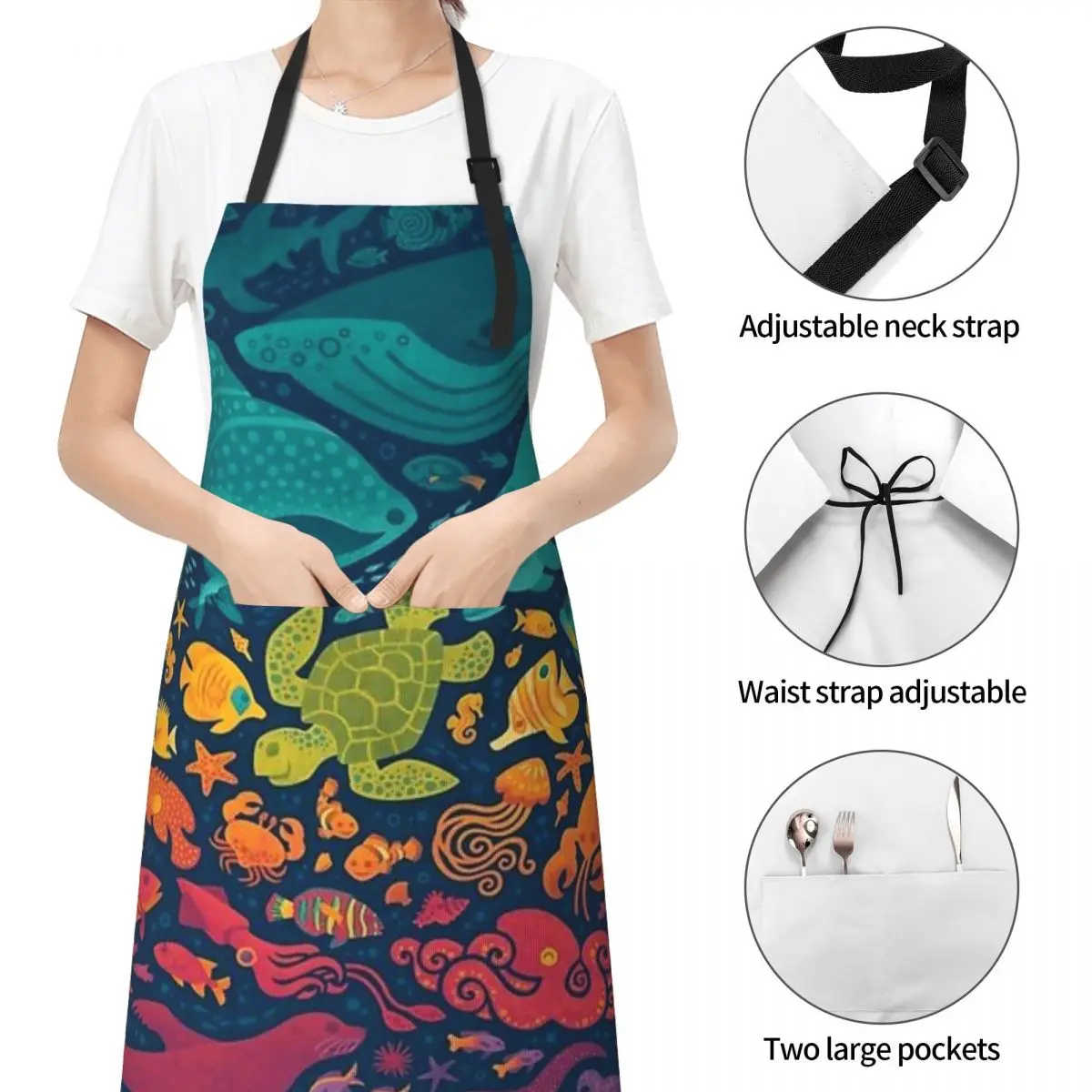 Aquatic Spectrum 2 Waterproof Apron with Pockets for Adults - Adjustable Cooking and Cleaning Apron for Kitchen and Home Use