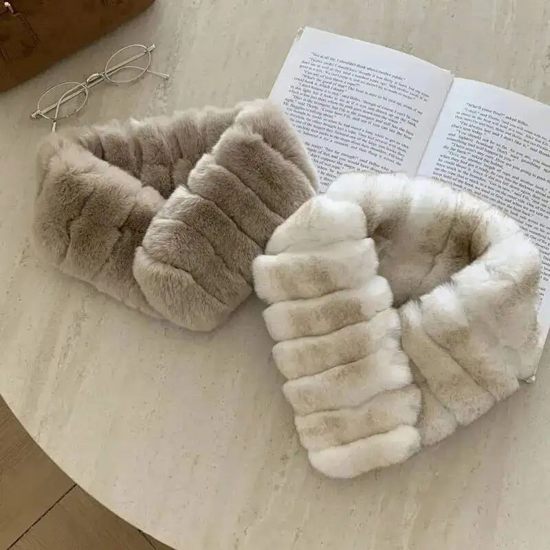 Real Rex Rabbit Fur Scarf Magnetic Buckle Double-Sided Scarf Women Winter Warm Natural Fur Neck Warmer Thick Female Fur Scarf