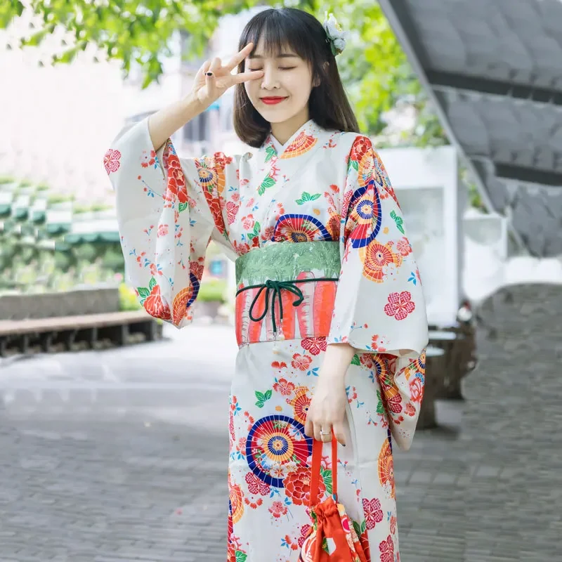 Japanese Dress Women Traditional Kimono Belt Sakura Girl Yukata Geisha Costume Haori Bath Robe Orthodox Oriental Elegant Cloth