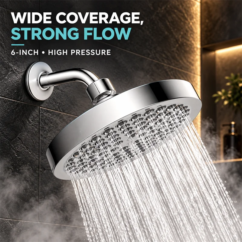 6 Inch High Pressure Rainfall Shower Head Round Overhead Shower Head with Extension Arm For Bathroom Home Use