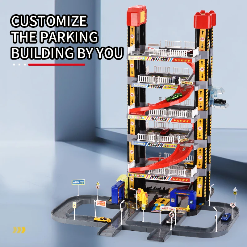 เด็กติดตามที่จอดรถ Creative ASSEMBLY TRACK รถรางของเล่น 2 รถโลหะผสมผจญภัยปริศนา Splicing ที่จอดรถเมืองของเล่น