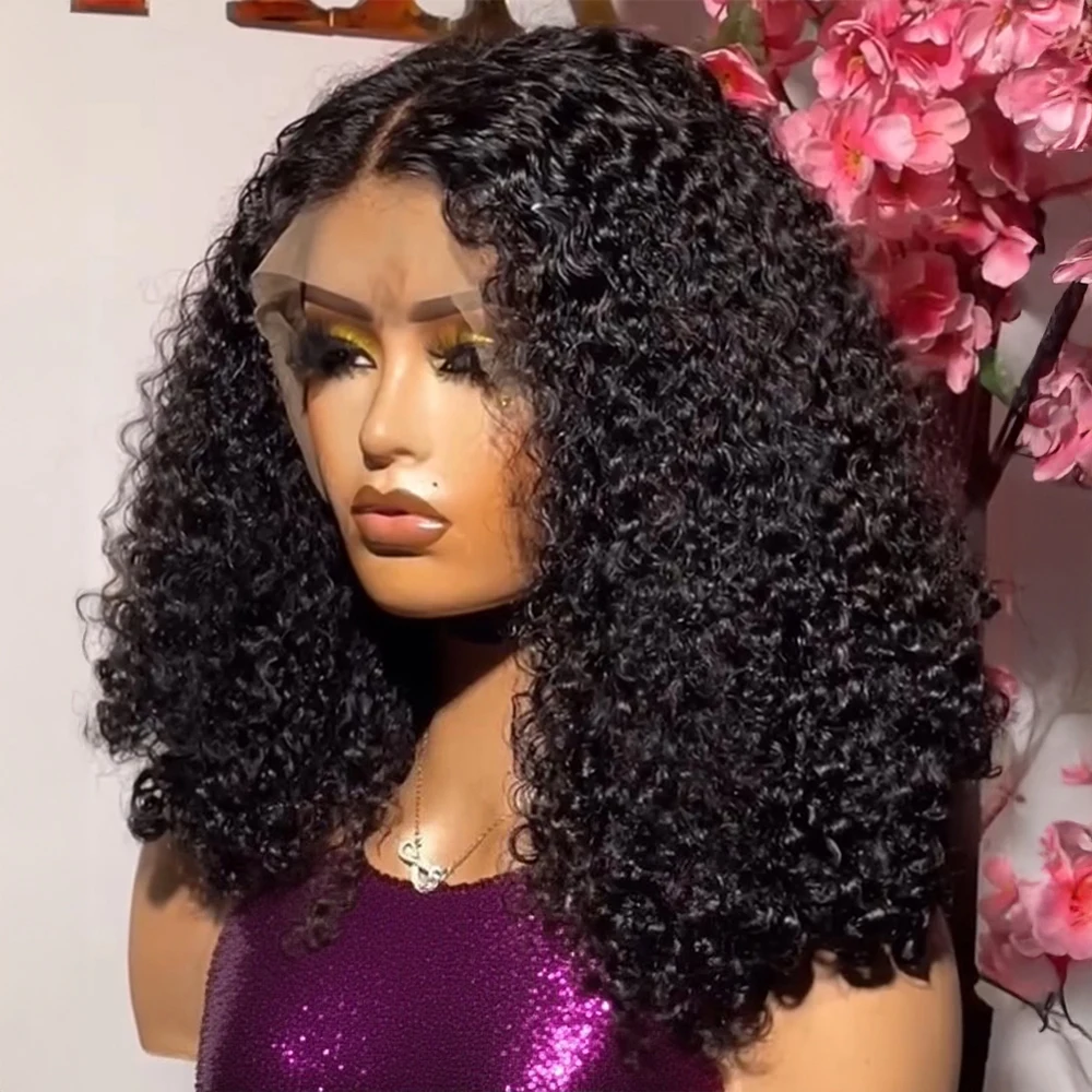 

250 Density Human Hair Wigs Deep Wave 13x6 HD Lace Front Wig Glueless Curly Human Wig Frontal Kinky Short Curly Bob Water Braid