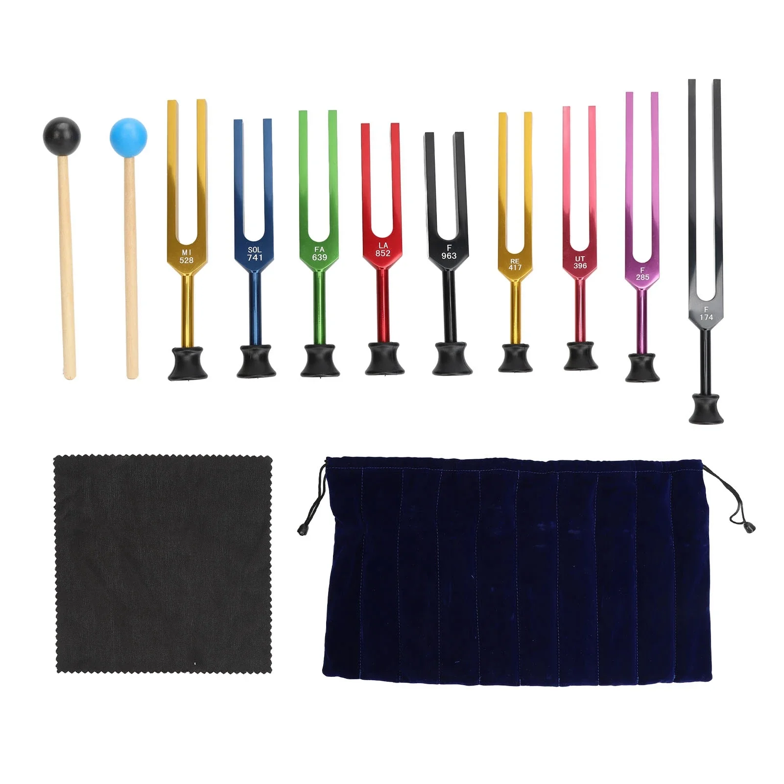 9PCS Unweighted Tuning Fork Set Multi-Color Chakra Solfeggio Tuning Forks Aluminum Alloy for Sound Healing Therapy