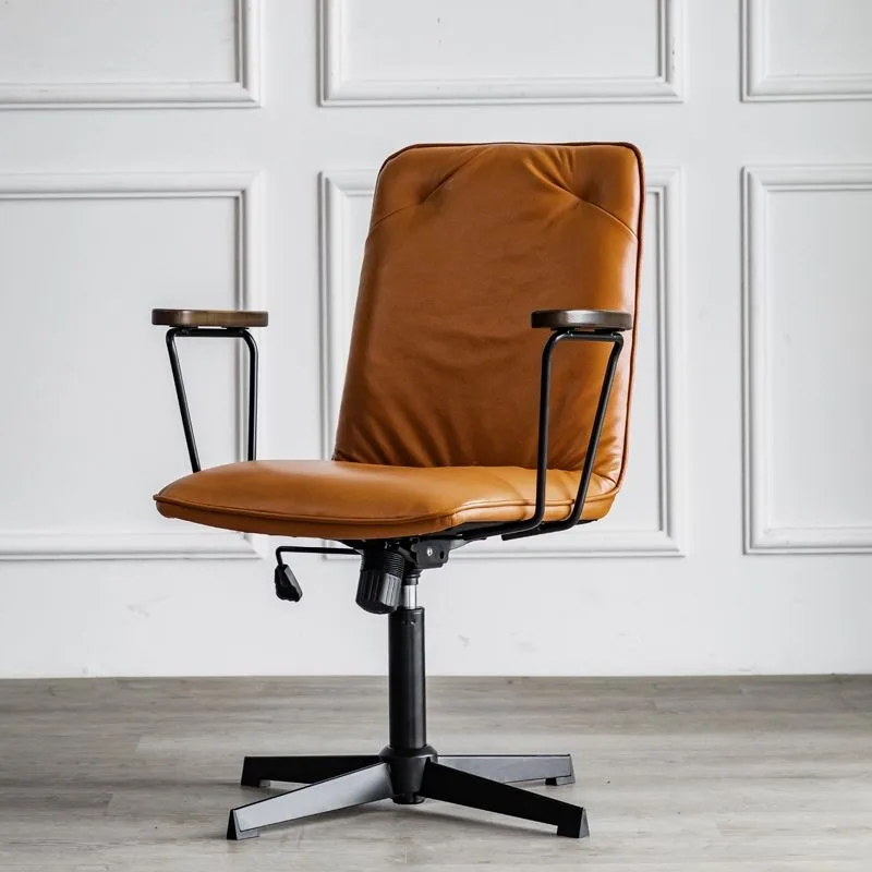 Computer chair light luxury design chair lifting rotating chair, home simple leisure retro writing study table and chair leather