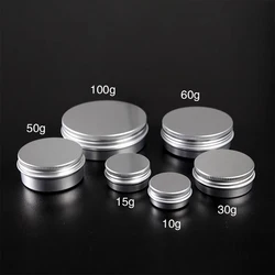 5/10/15/20/30/50/60/80/100/150/200gEmpty Aluminum Box Lids Silvery Tin Cans Round Metal Box Empty Ceam Jar Cosmetic Containers