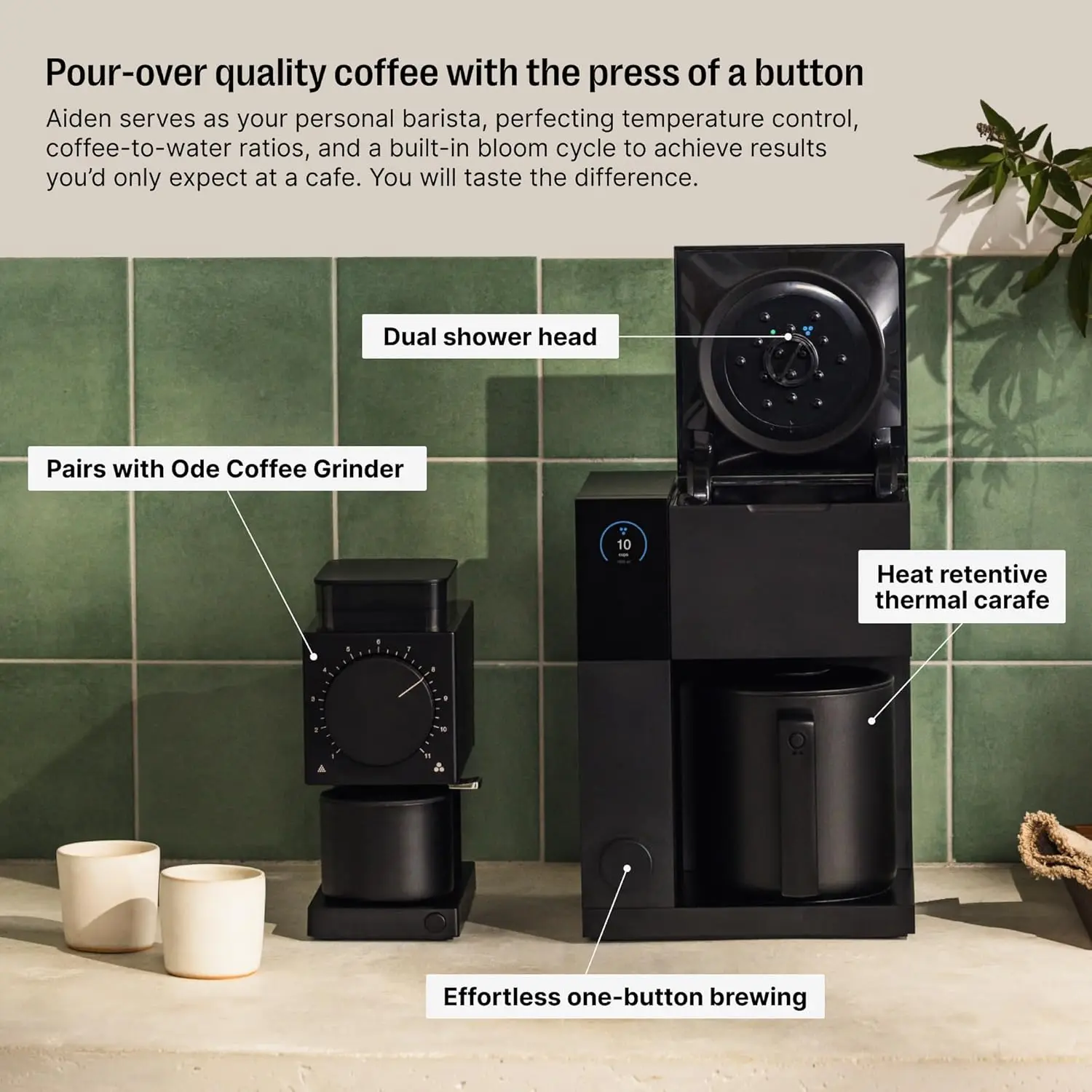 Precision Coffee Maker -10-Cup Capacity, Built-In Brewing Guidance, Scheduling, Companion App, Removable Water Tank, Matte Black