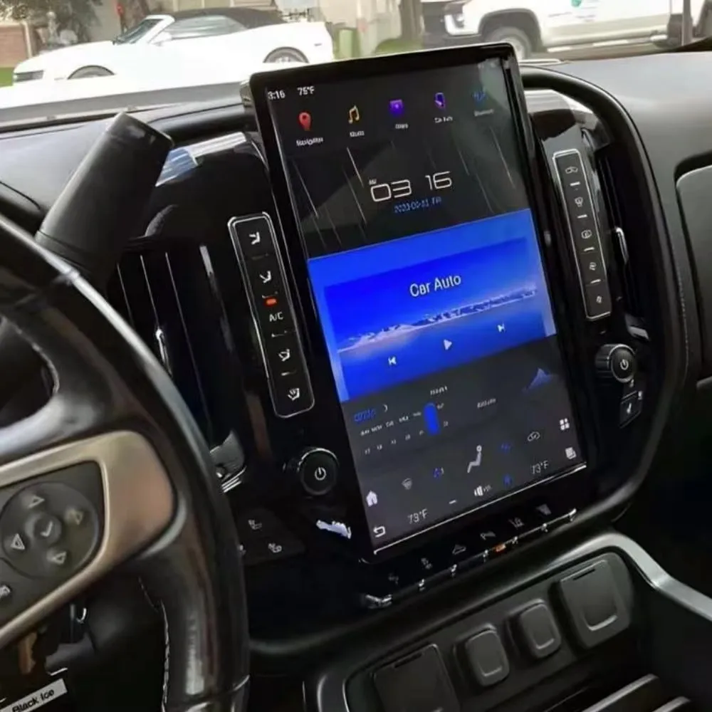 يانغ 14.5 بوصة شاشة عمودية لجي إم سي سييرا شيفروليه سيلفرادو 2014-2019 سيارة مشغل راديو الوسائط المتعددة أندرويد 13 وحدة LCD داش #1