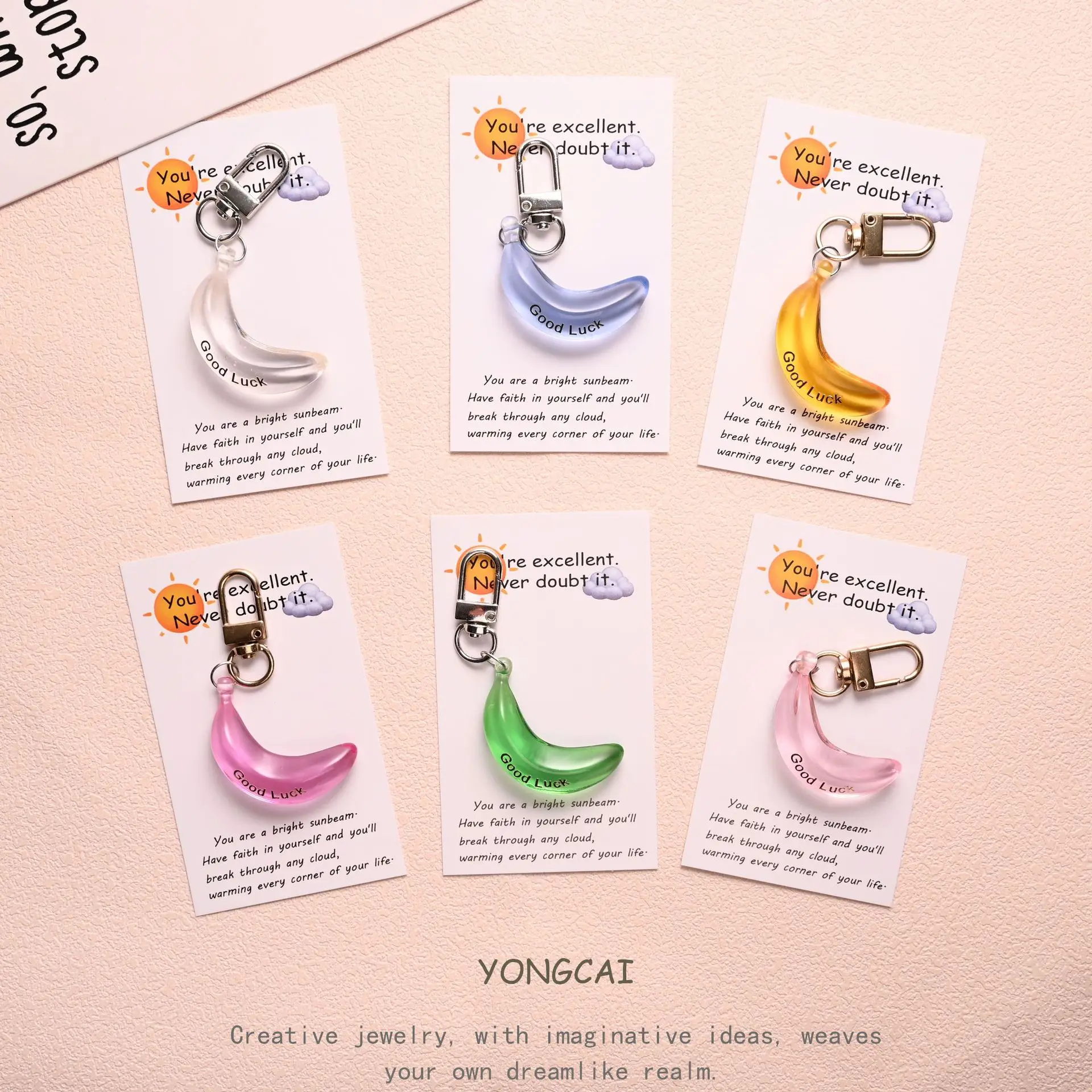 Porte-clés banane transparente, 1 pièce, tendance, bonne chance, carte de vœux d'encouragement, fruits banane, cadeau