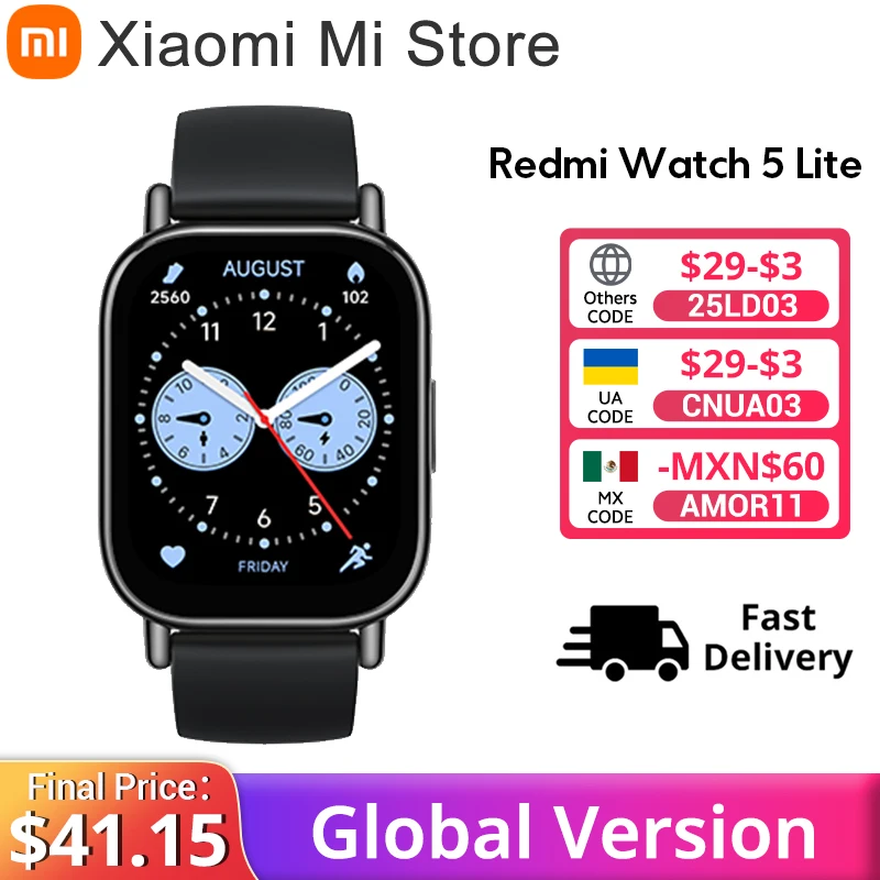 Global Version Xiaomi Redmi Watch 5 Lite 1.96'' AMOLED display 18-Day Battery life Bluetooth® calling Built-in GNSS 5ATM