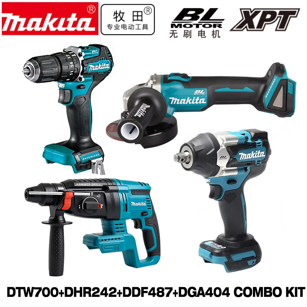 Zestaw elektronarzędzi Makita 18V, czteroczęściowy, DDF487 DTW700 DGA404 DHR242, zestaw kombinowany z akumulatorem litowo-jonowym i ładowarką, pełny zestaw warsztatowy — 2