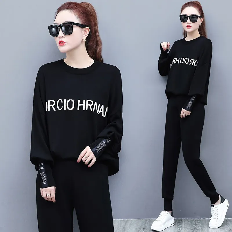 

plus Size Fashionable Two-Piece Set for Women Spring Autumn Slimming Stylish Casual Sportswear Polyester Spandex Blend