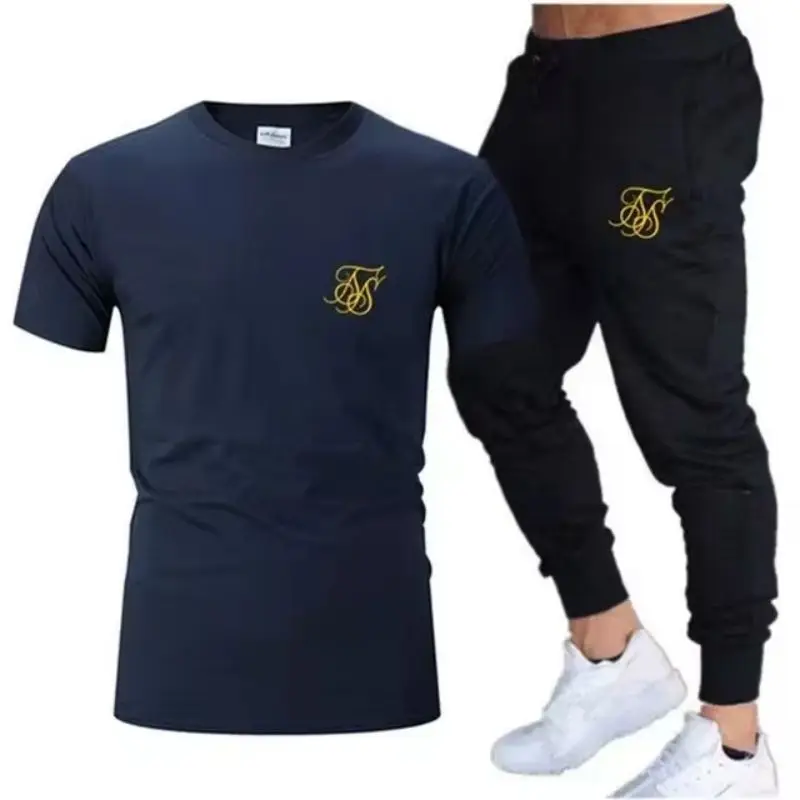 

Костюм летнего сезона, повседневный мужской костюм siksilk, футболка и брючный костюм, спортивные костюмы, одежда для фитнеса