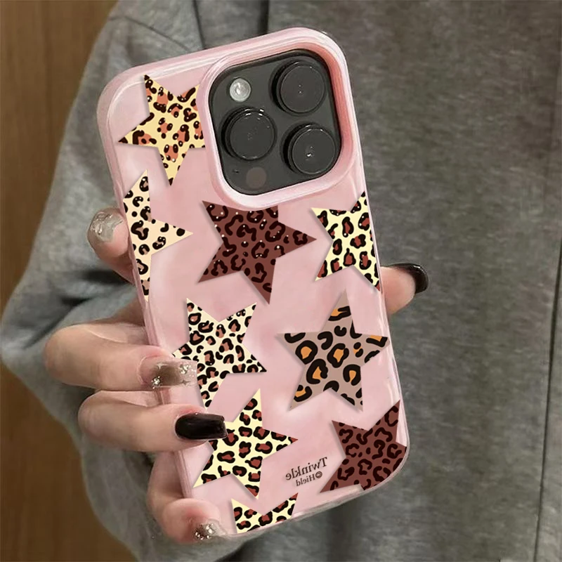 

Leopard Print Stars Pattern Folds Texture Phone Case For iPhone 17 Pro Max 16 Plus 15 14 13 12 11 17 Air Shockproof Bumper Cover