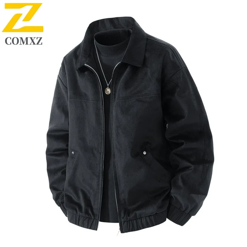 

COMXZ Men Travel Jacket Premium Stand Collar Hiking Windproof Motorcycle Jackets Street Style Lightweight Autumn Outerwear