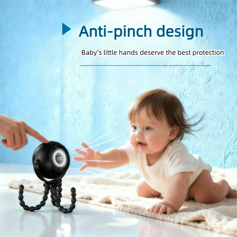 

Специальный вентилятор для детской коляски с ночником и защитой от защемления, портативный турбо-вентилятор Octopus для улицы