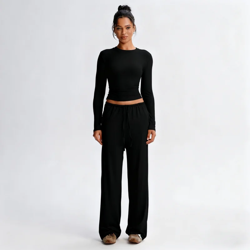 

S-L Women Sports Sets Casual Crop Tops T Shirt Athletic Workout 2 PCS Yoga Loose Trousers Pants Outdoor Running Sportswear Suits