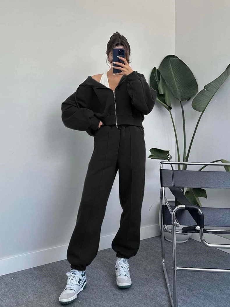 

Faionable Autumn Winter Hooded Open Cardigan And Casual Pants Two Piece Set Women's Long Sve Long Pants Comfortable Spor...