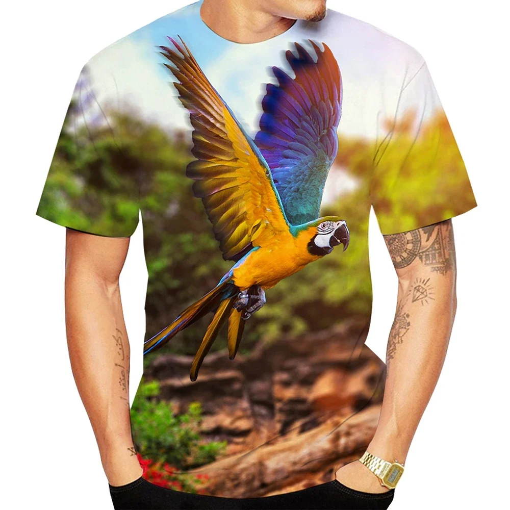 2024 Summer Men Casual 3D Printed Parrot T-shirt Flower Tees Hip Hop Tee Brid 3D Print Cool Tops Unisex Kids T shirt 100-6XL