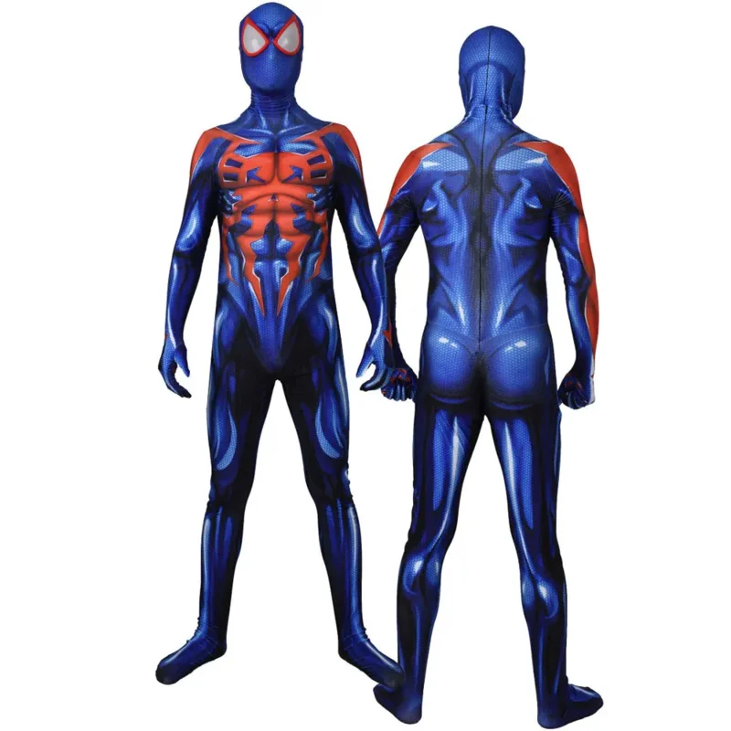 2025 nuevo disfraz de superhéroe para niños y adultos, traje de cuerpo completo Zentai azul y rojo, disfraz de Halloween 2099QAQ1