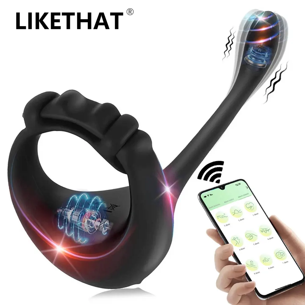 Sexy Toys Cockring for Men Bluetooth Penis Ring Vibrator Butt Plug Testicle Massager APP Remote Adult Goods for Men Masturbator