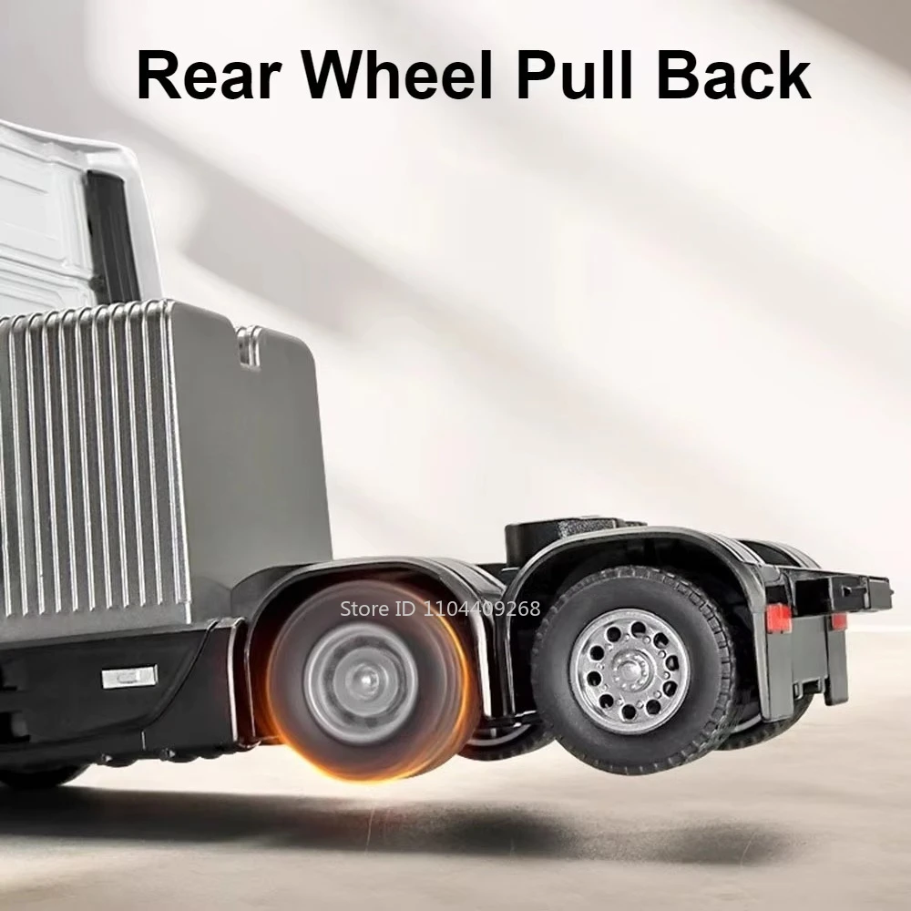 Scala 1:50 Rimorchio della polizia Trasporto Esteso Autocarro con cassone ribaltabile Modello Giocattolo Pressofuso in metallo Suono Luce Tirare indietro Modelli di veicoli Regali per hobby