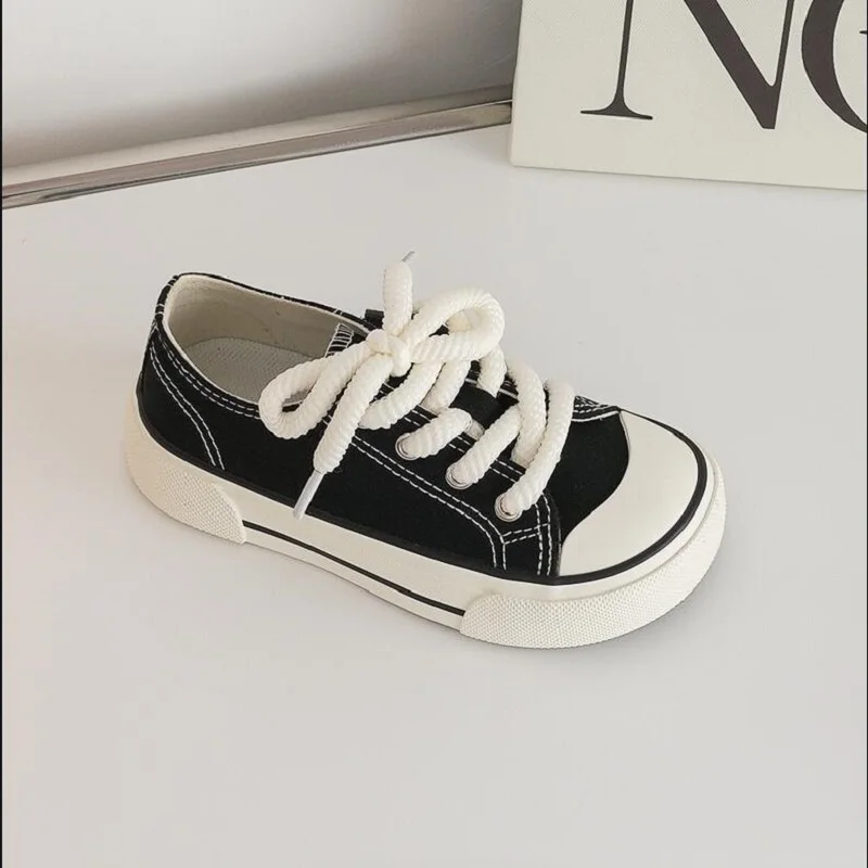 Zapatos de lona para niños y niñas, calzado Retro de suela suave, informal, color negro, goma, rosa, Beige, blanco, 24-37