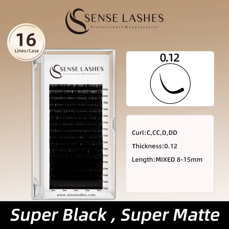 

Sense Lashes 0.12 MM Premium Classic Eyelash Extension 16 Rows Korea PBT C/CC/D/DD Individual Supplies Lashes Wholesale