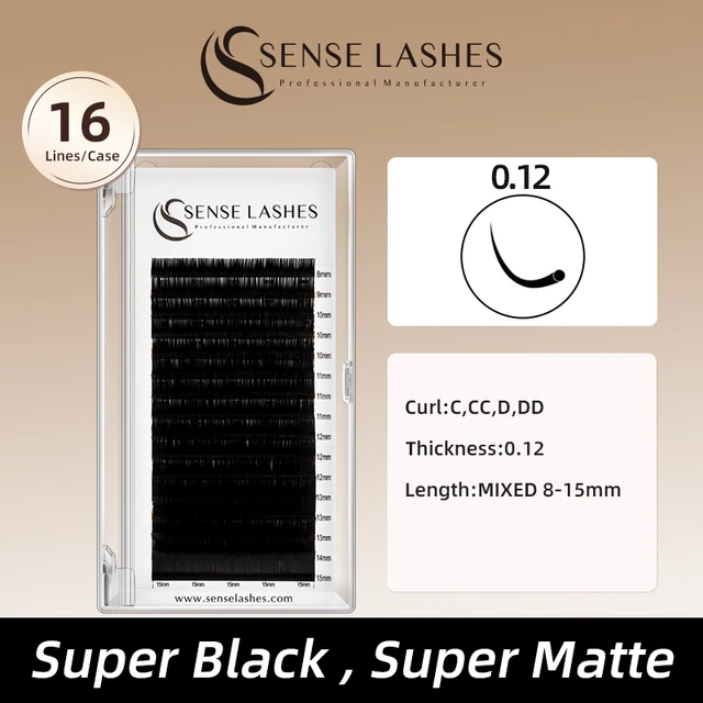Sense Lashes 0,12 MM Premium Classic przedłużanie rzęs 16 rzędów Korea PBT C/CC/D/DD indywidualne materiały eksploatacyjne rzęsy hurtowo