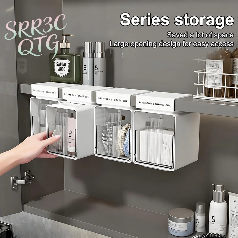 Hot Transparent Bathroom Cotton Stick Makeup Cotton Bathroom Pull-Out Storage Drawer Style Storage Box Under The Mirror Cabinet