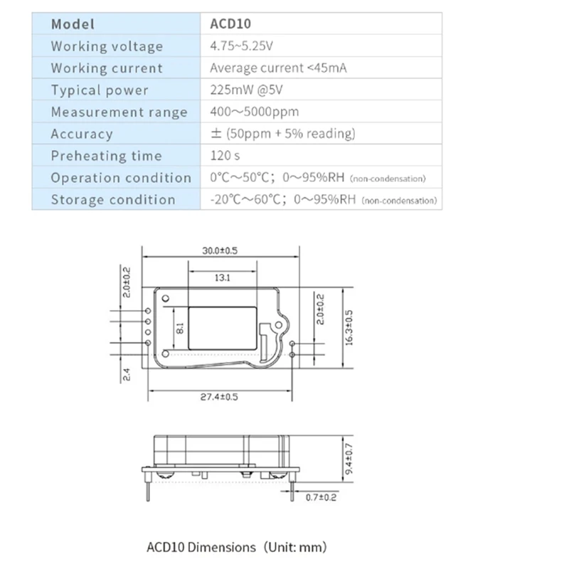 ASAIR ACD10 Electronic Carbon Dioxide Sensor Module Infrared NDIR High-Precision CO2 Gas Concentration Detection Durable