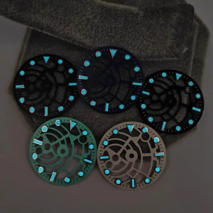 28.5mm Skeleton Watch Dial Fit NH70 NH71 NH72 Automatic Movement SUB Style BGW9 Luminous Mechanical Watch Mod Accessories
