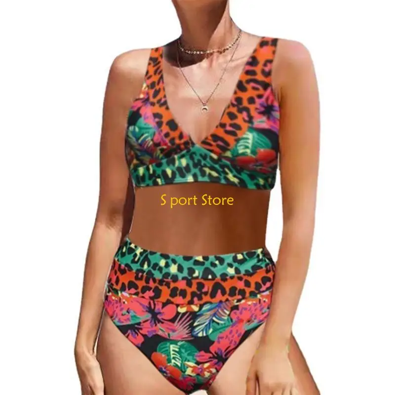

U2JB High Waisted Swimming Suit Two Pieces Bathing Suit Leopard Printed Set