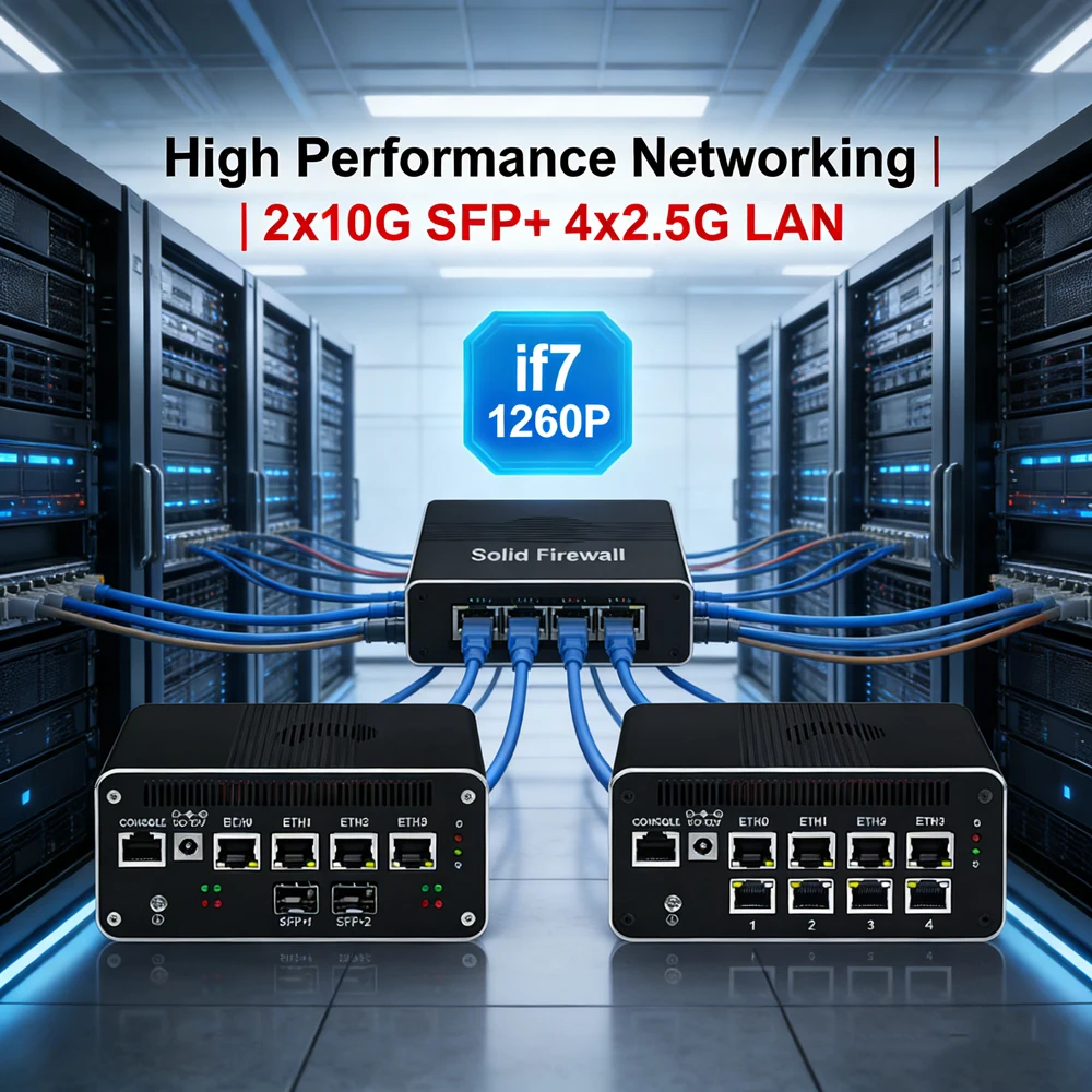 

Промышленный мини-ПК с брандмауэром Intel 2*10G SFP i7 1260P 1235U i3 1215U 8505 8x2.5G LAN 2 * SATA Брандмауэр Компьютерный домашний сервер Proxmox