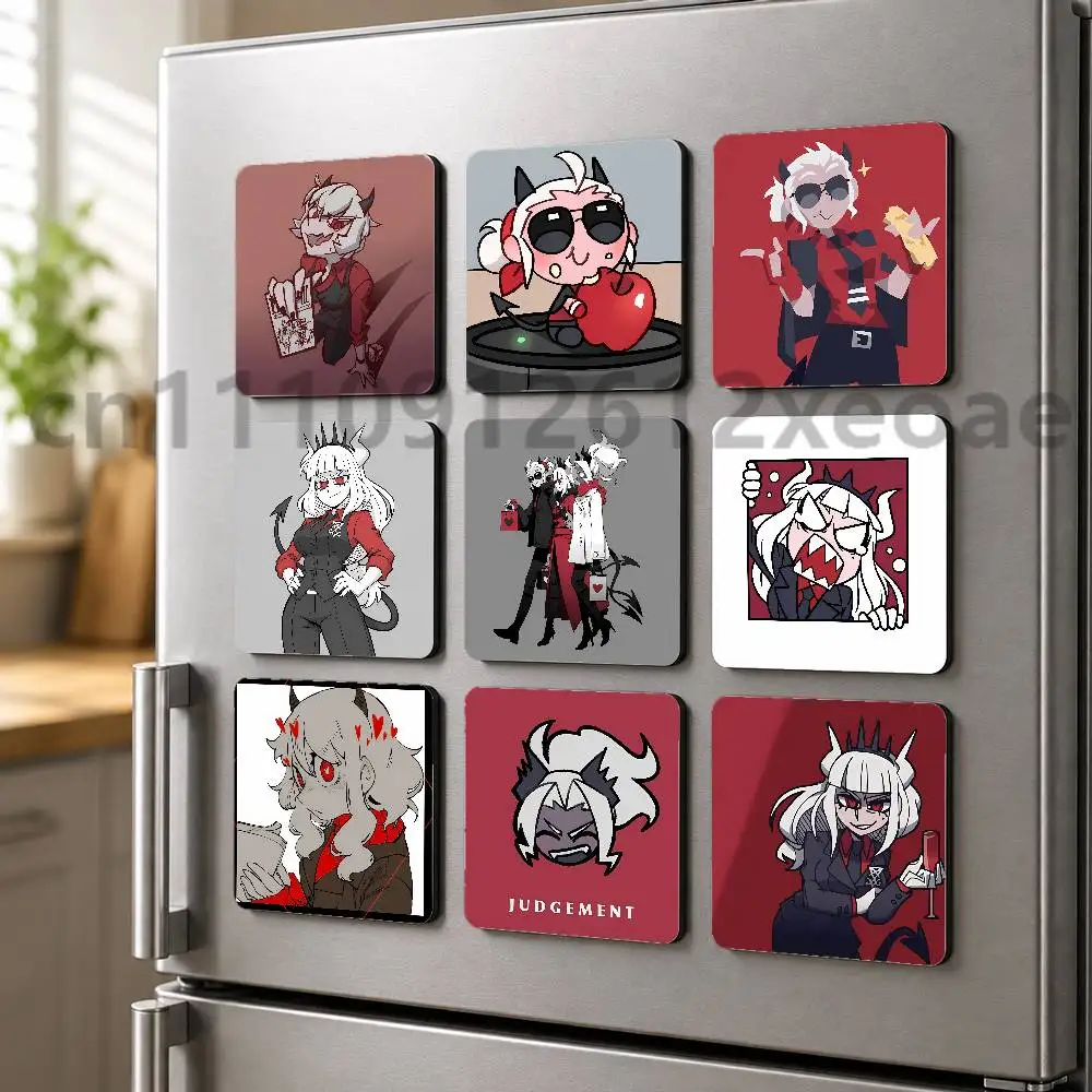 Helltaker lucifer Reusable PVC Fridge Magnet 55x55mm Decorative Magnetic Sticker for Metal Surfaces