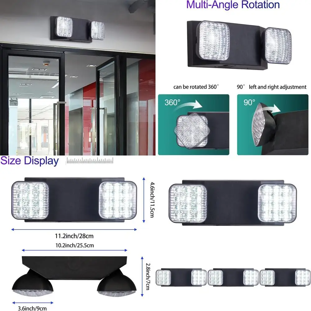 

4-Pack Black LED Emergency Lights with Battery Backup, Adjustable, UL Listed, 120/277V Hardwired Exit Fixtures