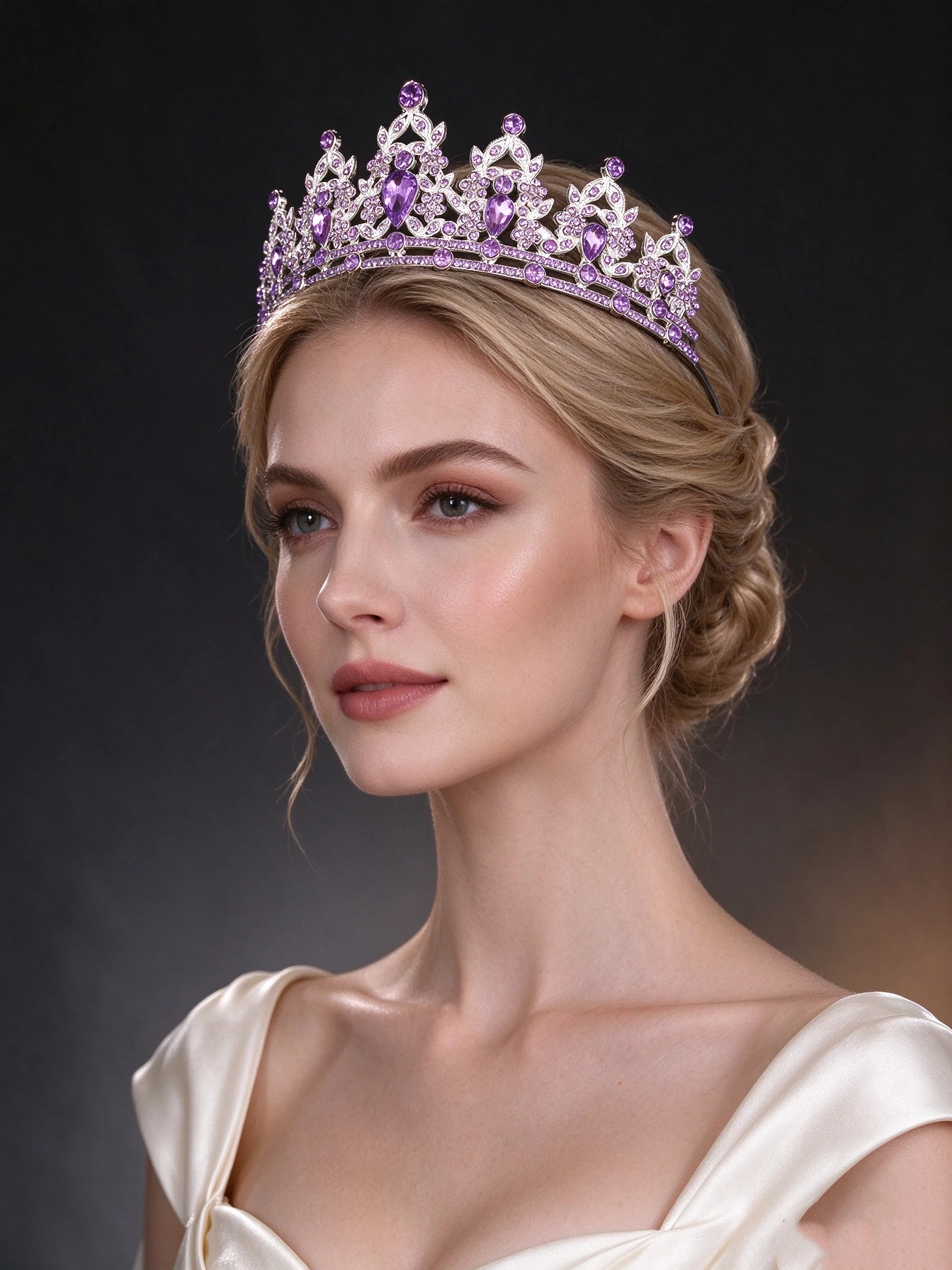 Silver Rhinestone Crown Bridal Headpiece, Multi-Color Options Available, Green, Purple, Blue Crystal Crown, Wedding Dress Evening Party Show Princess Hair Crown