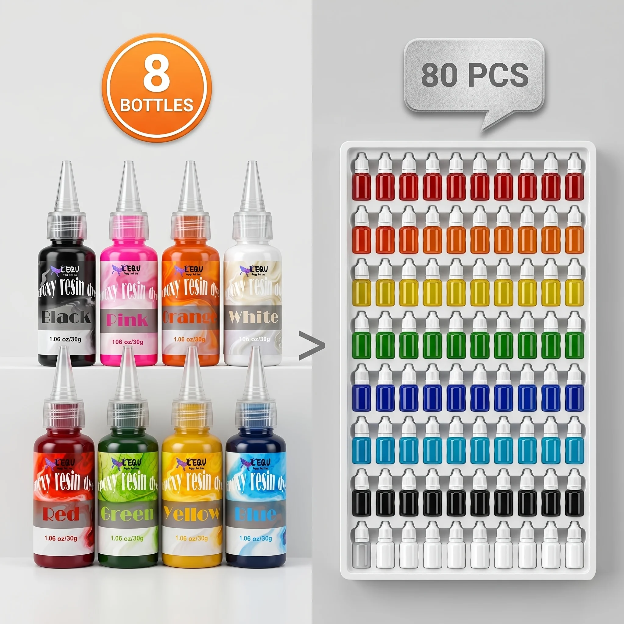 8 Colors Epoxy Resin Liquid Colorant LEQU 30g Per Bottle Translucent Dye for UV Resin DIY Coaster Resin Mold HandmadeAccessories