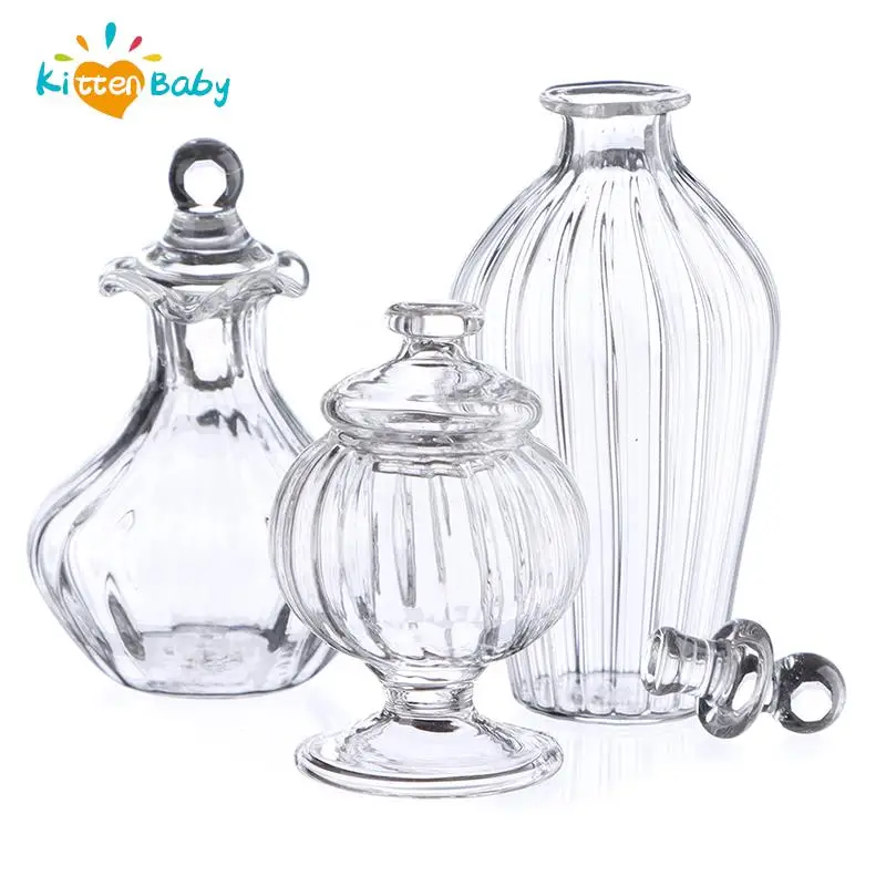 1PC 1:12 Puppenhaus Miniatur Glas Candy Jar Vintage Gestreiften Glas Süßigkeiten Flasche Modell Spielzeug Möbel Puppe haus Decor Zubehör