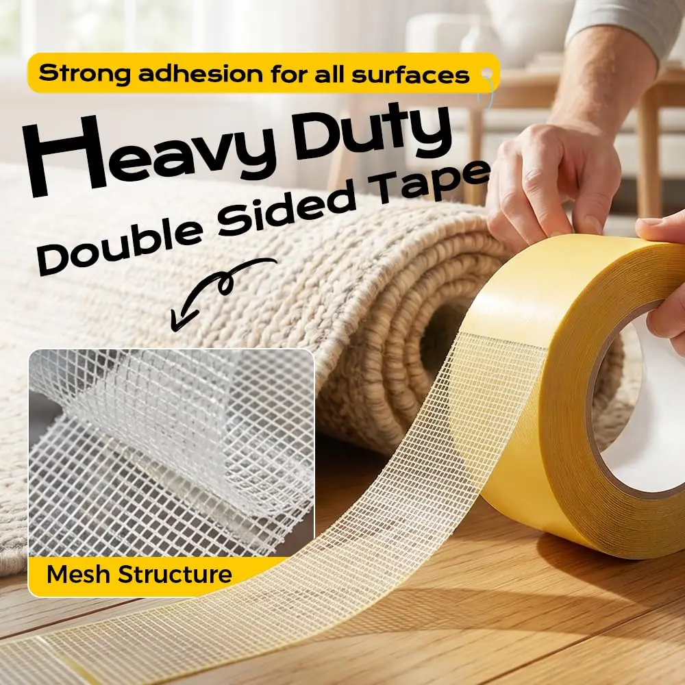 10M Heavy-Duty Double Sided Tape, Upgraded Double Sided Tape Translucent Mesh High Viscosity Wall Sticker with Fiberglass Mesh