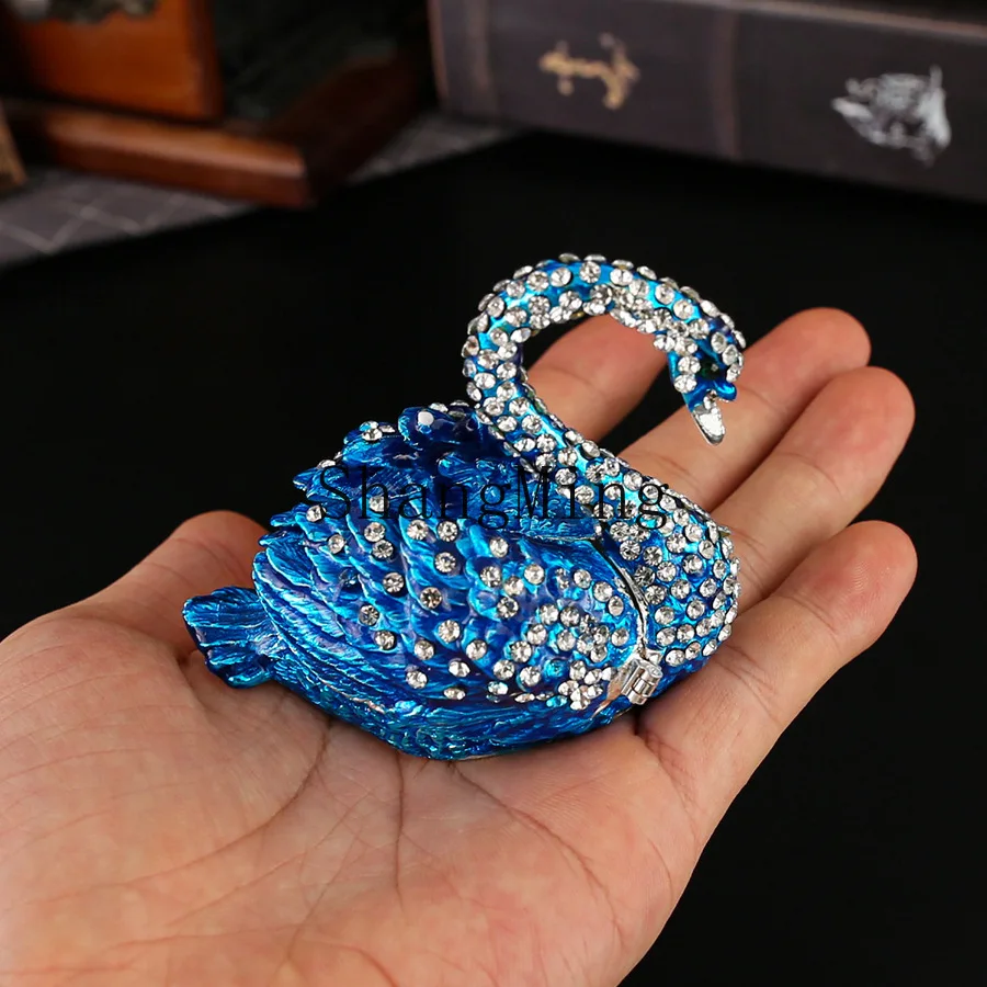 

CL Exquisite Swan Jewelry Box Enamel Color Home Ornament Crafts Metal Storage Box
