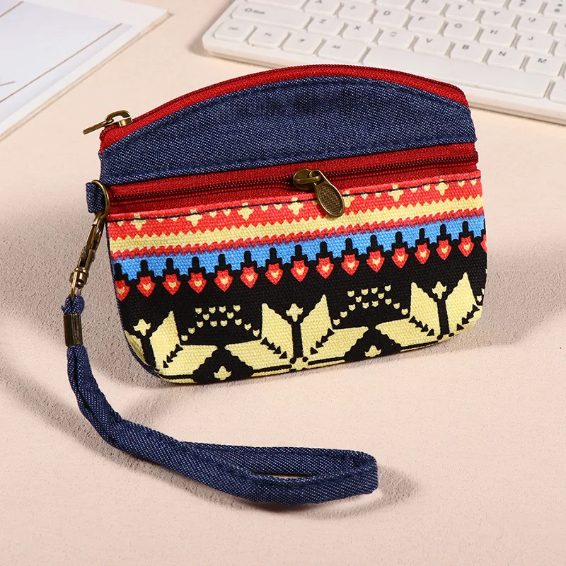 

Милый холщовый кошелек ручной работы с двойной молнией, монетница, ключница, женская сумка, картхолдер, сумка на запястье