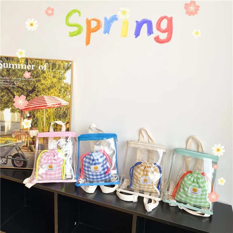 Kids Backpack Korea Style 2023 New Fashionable Transparent Baby Travel Accessory Bag Casual Simple Fresh Backpack for Kids