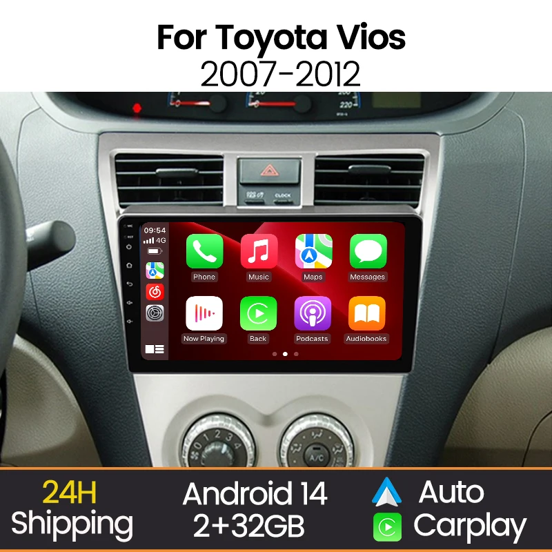 

Автомобильное радио MEKEDE 2Din, 9 дюймов, Android, для Toyota Vios 2007-2012, мультимедийный видеоплеер, авторадио, GPS-навигация, WIFI, BT, CarPlay