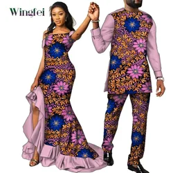 Ropa de pareja de moda, vestidos largos africanos con estampado de Ankara para mujer y traje Dashiki para hombre, traje africano para amantes WY567