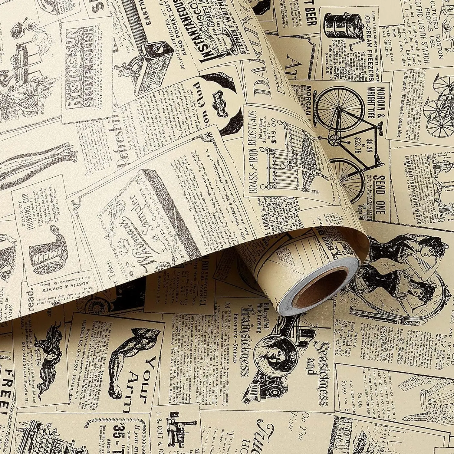 Wallpaper Peel and Stick Newspaper Self Adhesive Vinyl Contact Paper Vintage Removable Roll for Renters Decorate Closet Cabinets