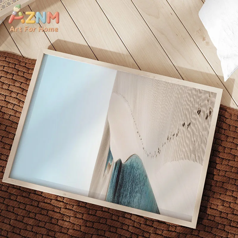 AZNM Boho Neutral Coastal Ocean Canvas Wall Art Daisy Water Ripple Beach Seagull Abstract Line Inspirational Text Print Unframed