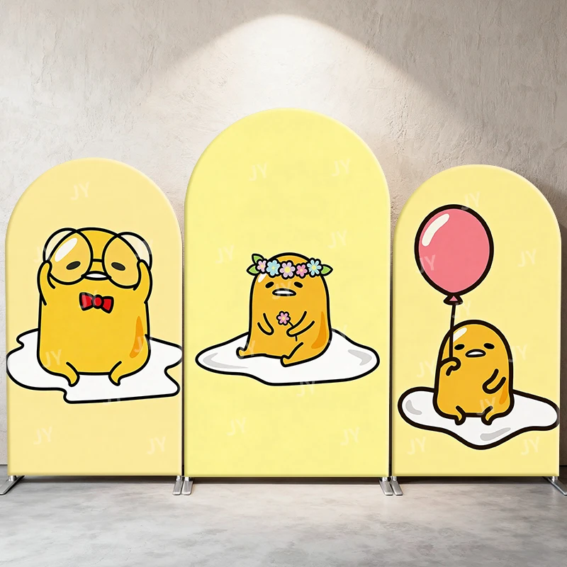 

Gudetama Party & Flower Theme Arch Backdrop Cover Cute Cartoon Scene For Kids Birthday Baby Shower Photo Booth Decor Background