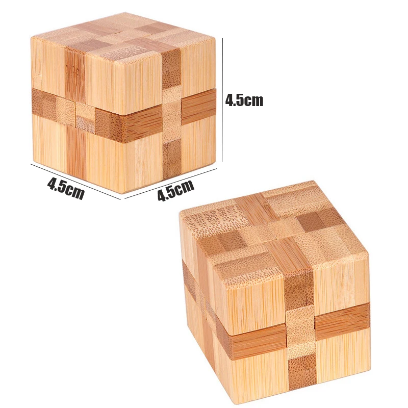 Brinquedos educativos de madeira de bambu para crianças, quebra-cabeças 3d, jogo adulto, desbloqueio, brinquedos montessori para crianças, meninas, meninos, presente, 1 peça, 4.5*4.5*4.5cm