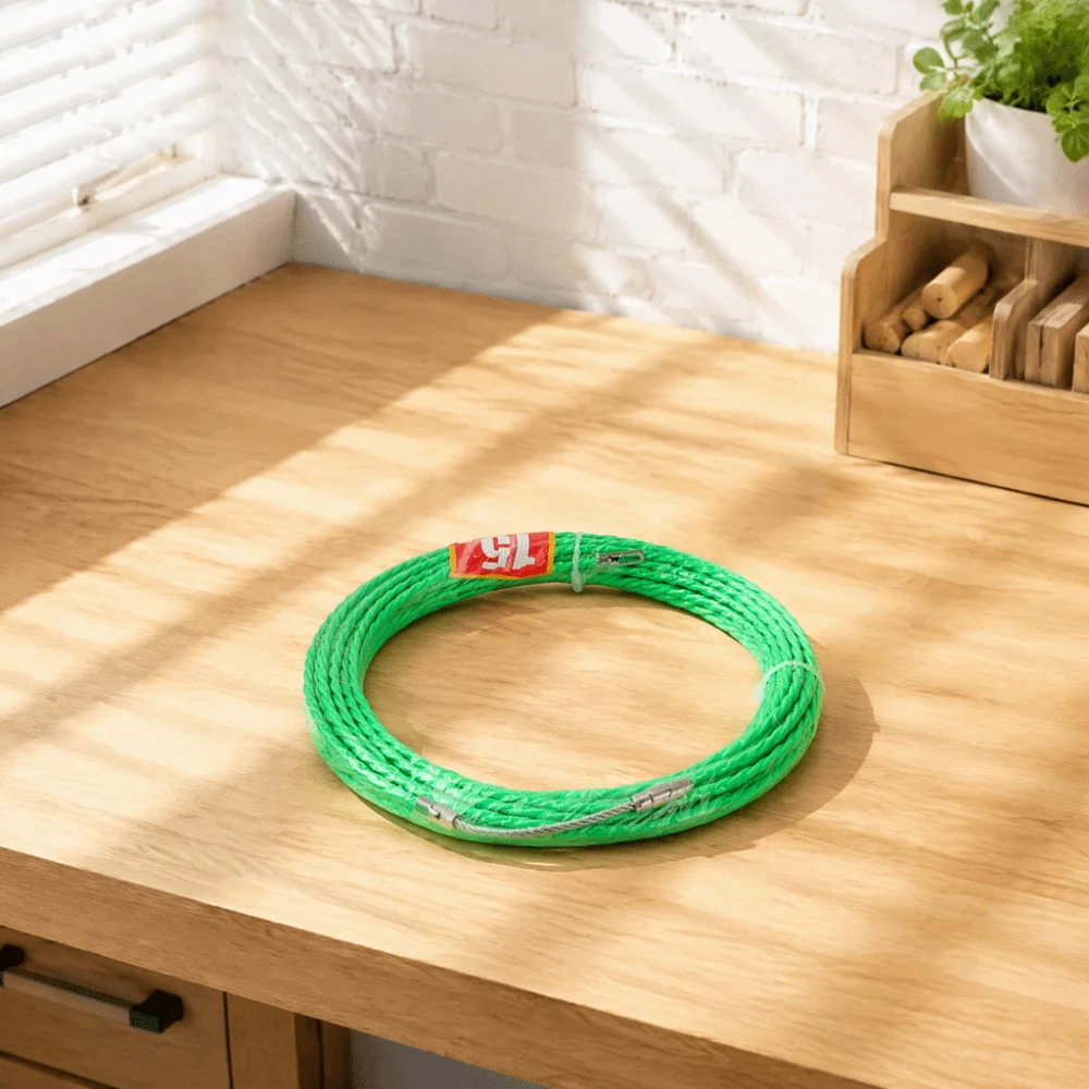 Durable 15M/ 49.2FT Manual Wire Puller 4.5mm Diameter Spring Head Flexible Cable Threader Green Fish Tape Tool Wall Installation