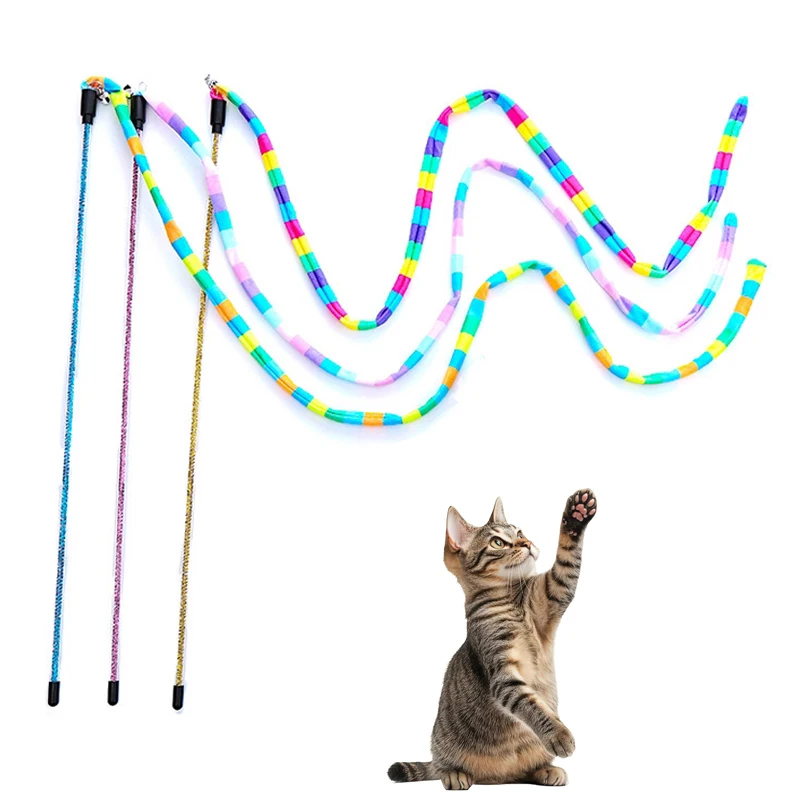 Colorful Plush String Cat Wand Toys Interactive Cat Toys Cat Teaser Wand Stick Toy